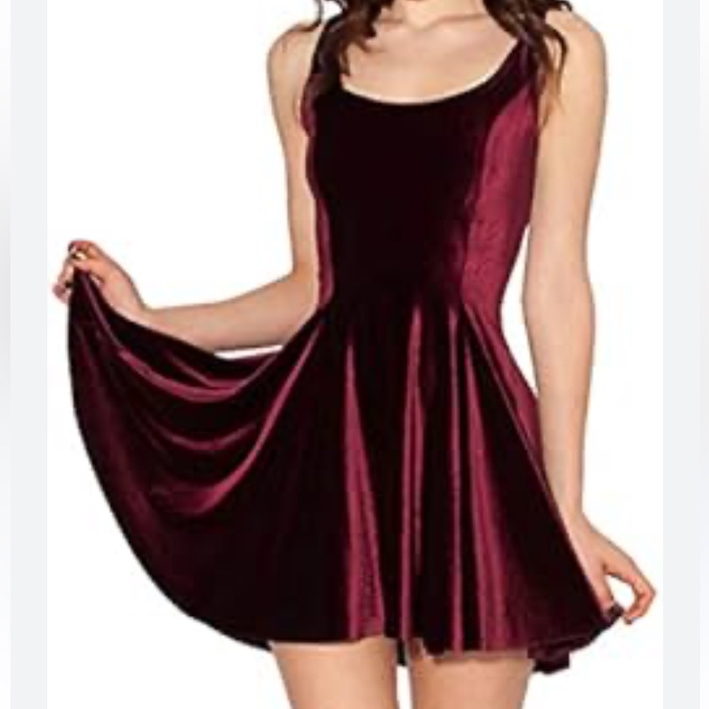 Burgundy Velvet Skater A Line Mini Dress